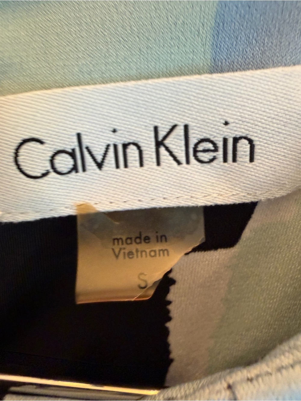 Calvin Klein Blue Green Geometric Block Print Blouse S - Picture 3 of 3